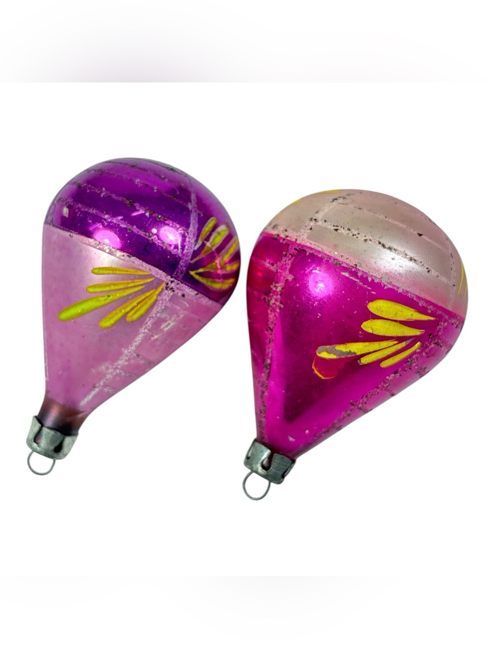 Vtg 2.5" Poland Mercury Glass Teardrop Pear Christmas Ornament Mica Purple Pink